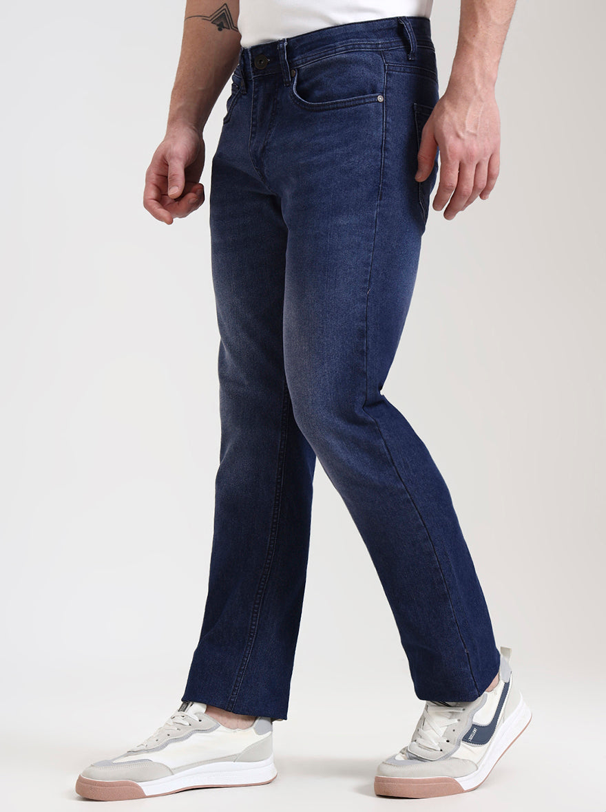 Dark Indigo Blue Washed Straight Fit Jeans | Greenfibre