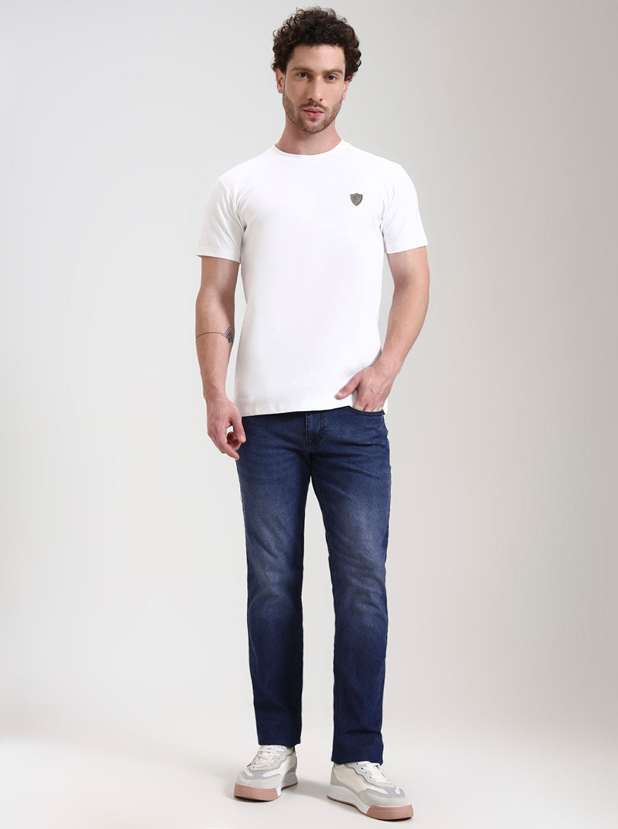 Dark Indigo Blue Washed Straight Fit Jeans | Greenfibre