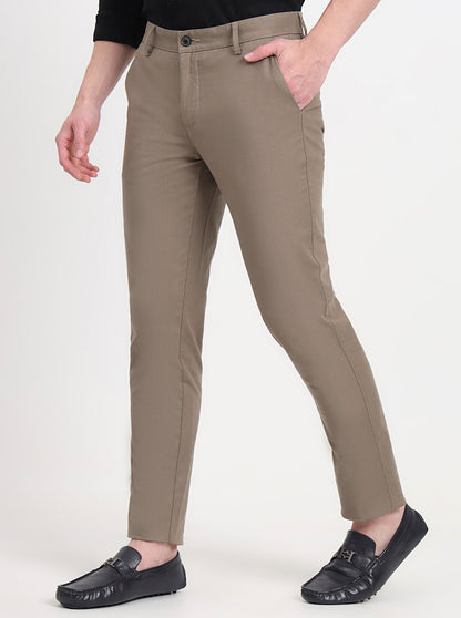 Khaki Solid Slim Fit Casual Trouser | JadeBlue