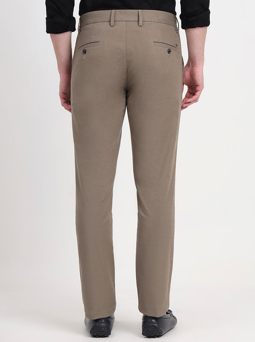 Khaki Solid Slim Fit Casual Trouser | JadeBlue