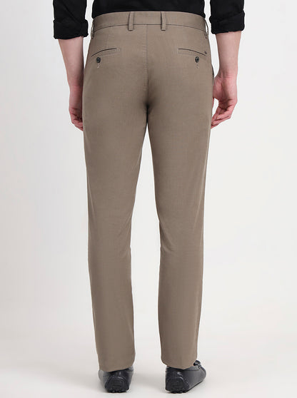 Khaki Solid Slim Fit Casual Trouser | JadeBlue