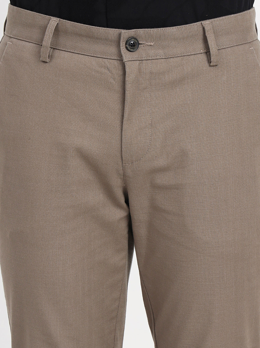Khaki Solid Slim Fit Casual Trouser | JadeBlue