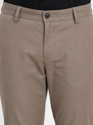 Khaki Solid Slim Fit Casual Trouser | JadeBlue