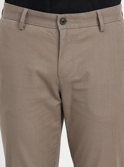 Khaki Solid Slim Fit Casual Trouser | JadeBlue