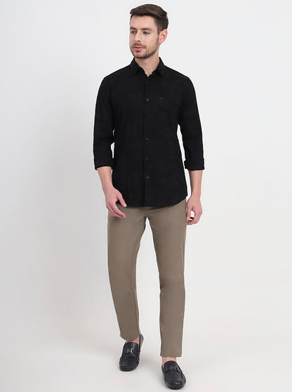 Khaki Solid Slim Fit Casual Trouser | JadeBlue