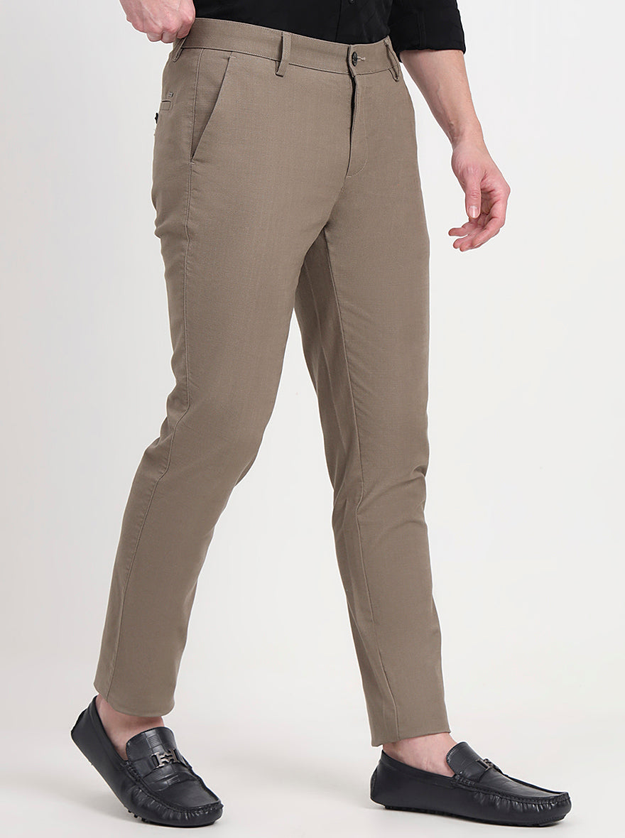 Khaki Solid Slim Fit Casual Trouser | JadeBlue