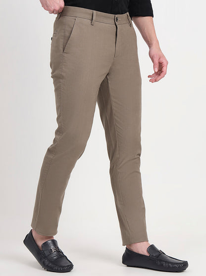 Khaki Solid Slim Fit Casual Trouser | JadeBlue