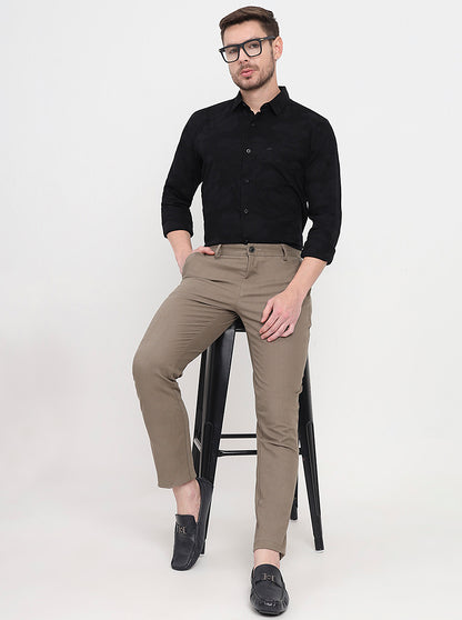 Khaki Solid Slim Fit Casual Trouser | JadeBlue