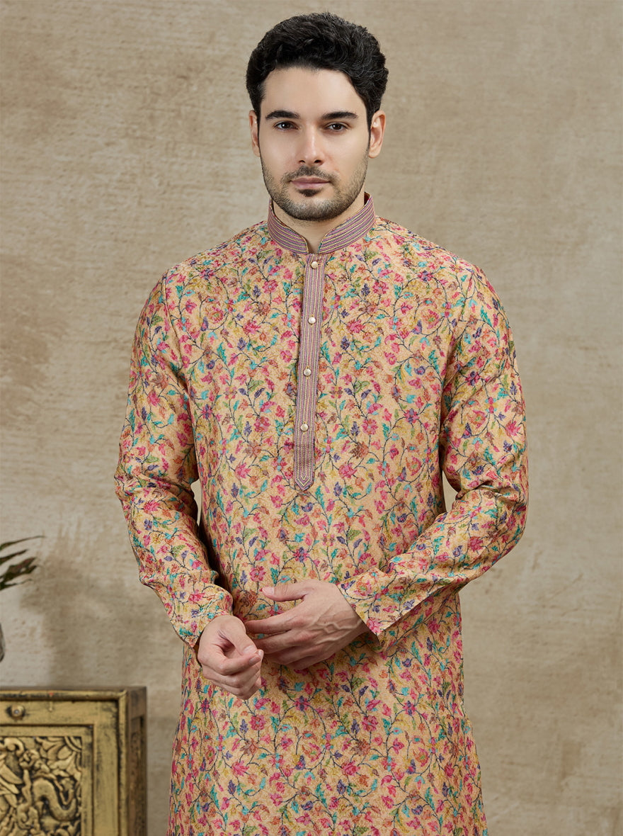 Mustard & Pink Printed Kurta Pajama | TULA