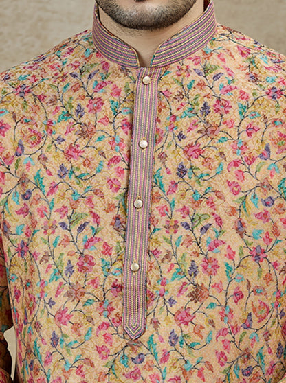 Mustard & Pink Printed Kurta Pajama | TULA