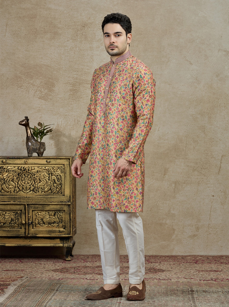 Mustard & Pink Printed Kurta Pajama | TULA