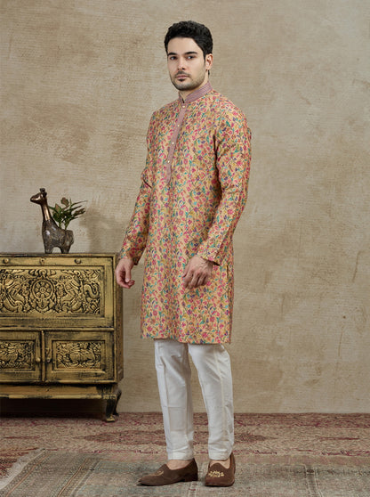 Mustard & Pink Printed Kurta Pajama | TULA