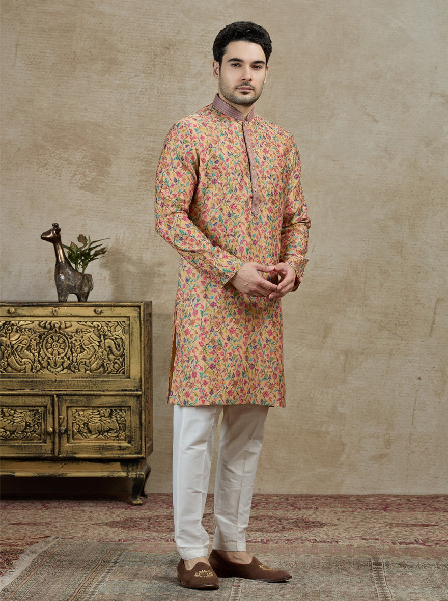 Mustard & Pink Printed Kurta Pajama | TULA