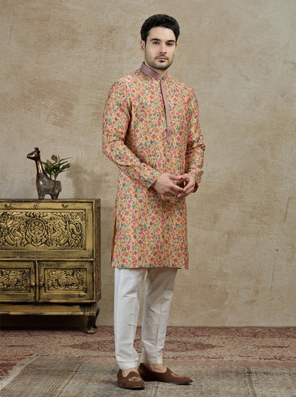 Mustard & Pink Printed Kurta Pajama | TULA