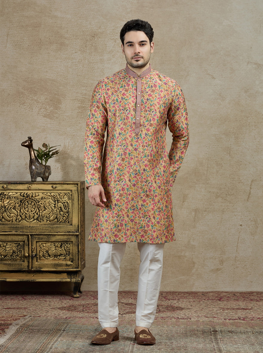 Mustard & Pink Printed Kurta Pajama | TULA