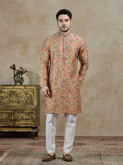 Mustard & Pink Printed Kurta Pajama | TULA