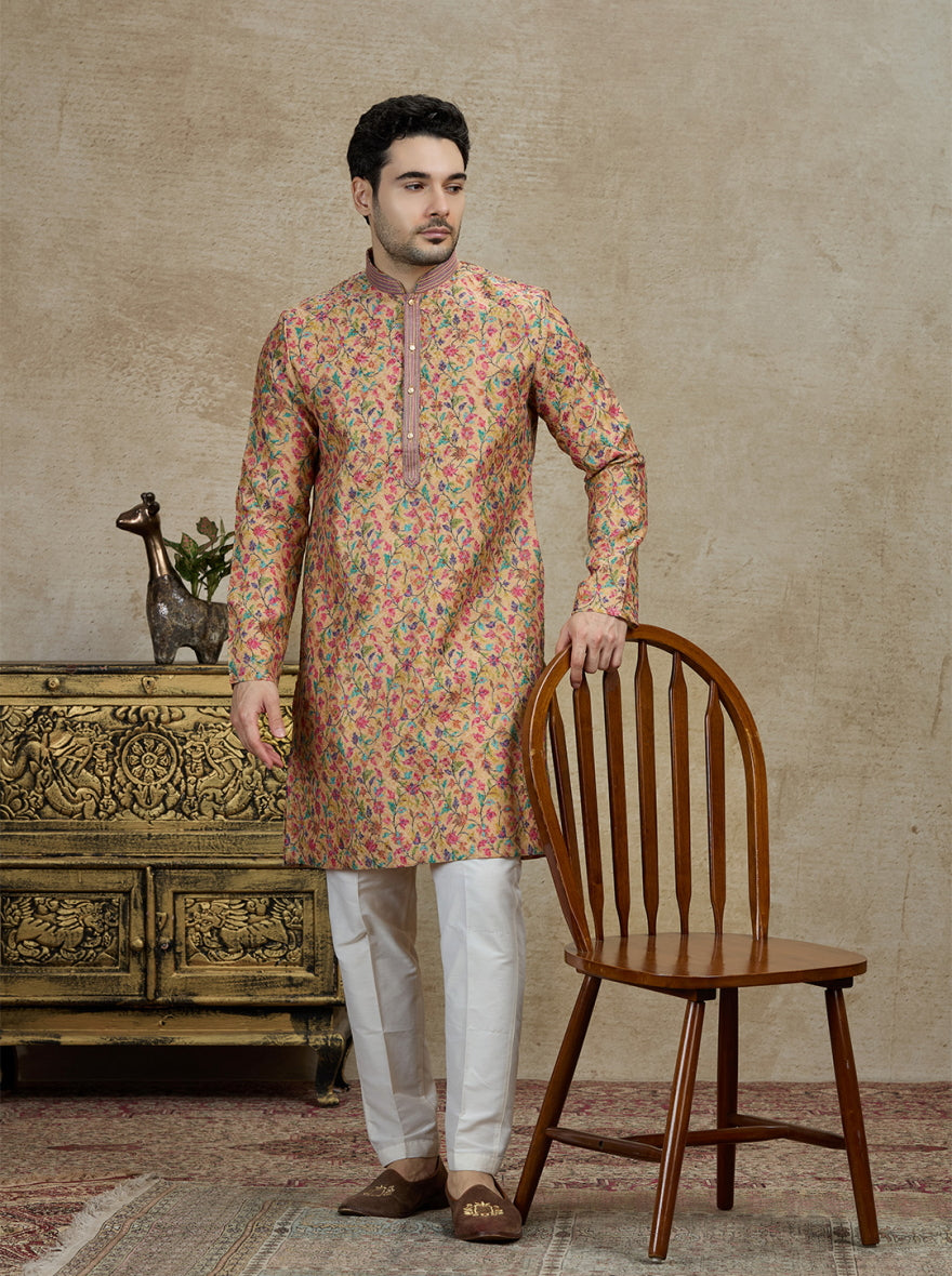 Mustard & Pink Printed Kurta Pajama | TULA