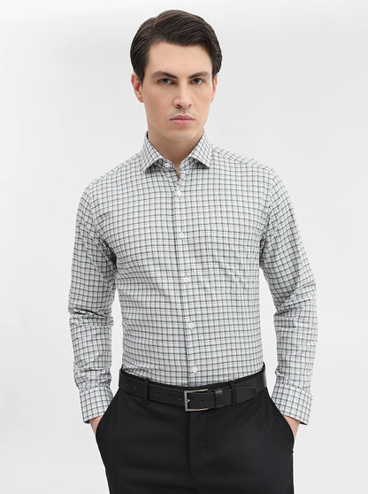 White Checked Slim Fit Formal Shirt | Metal