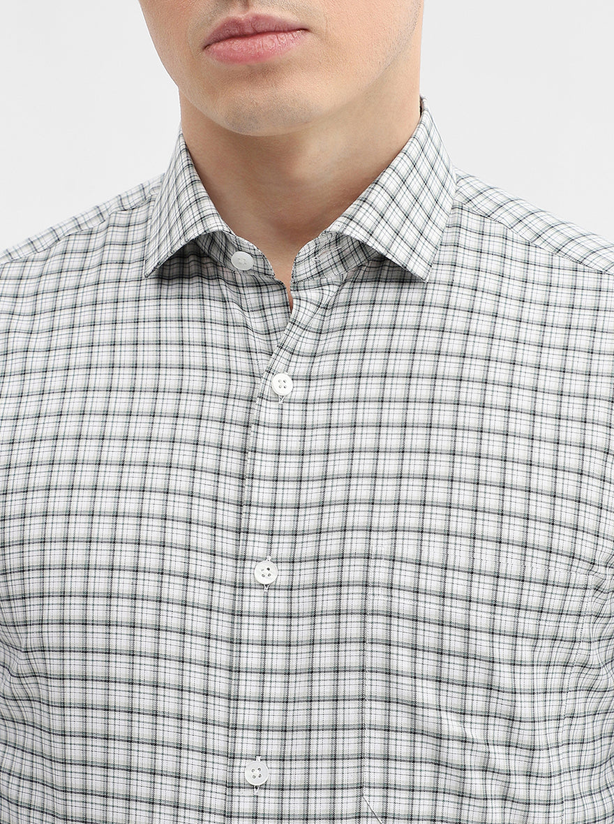 White Checked Slim Fit Formal Shirt | Metal