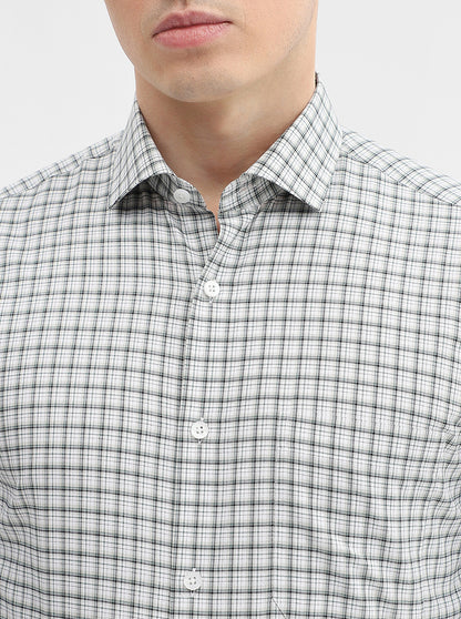 White Checked Slim Fit Formal Shirt | Metal