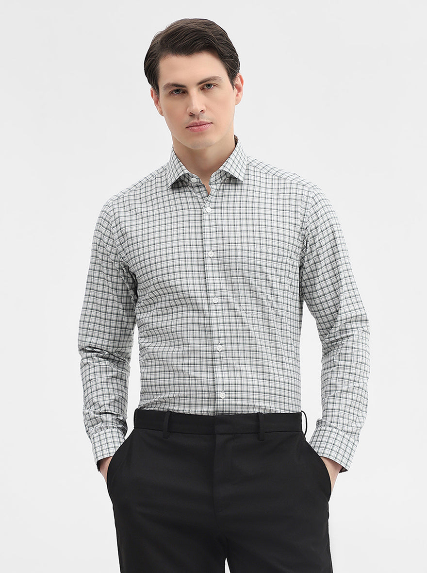 White Checked Slim Fit Formal Shirt | Metal