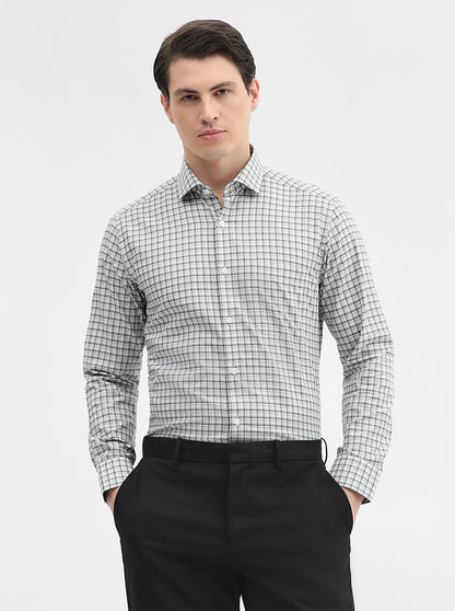 White Checked Slim Fit Formal Shirt | Metal