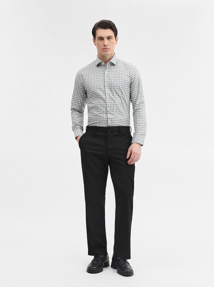 White Checked Slim Fit Formal Shirt | Metal