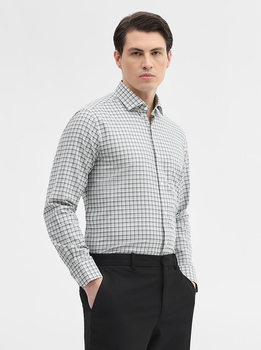 White Checked Slim Fit Formal Shirt | Metal