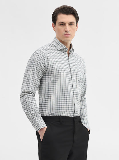 White Checked Slim Fit Formal Shirt | Metal