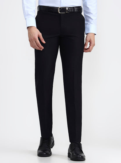 Black Solid Slim Fit Formal Trouser | Metal