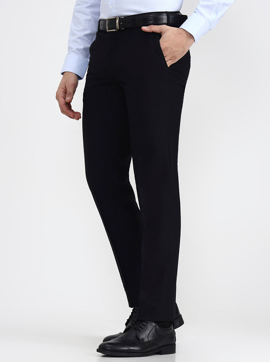 Black Solid Slim Fit Formal Trouser | Metal