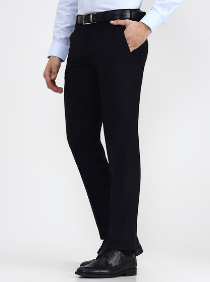 Black Solid Slim Fit Formal Trouser | Metal