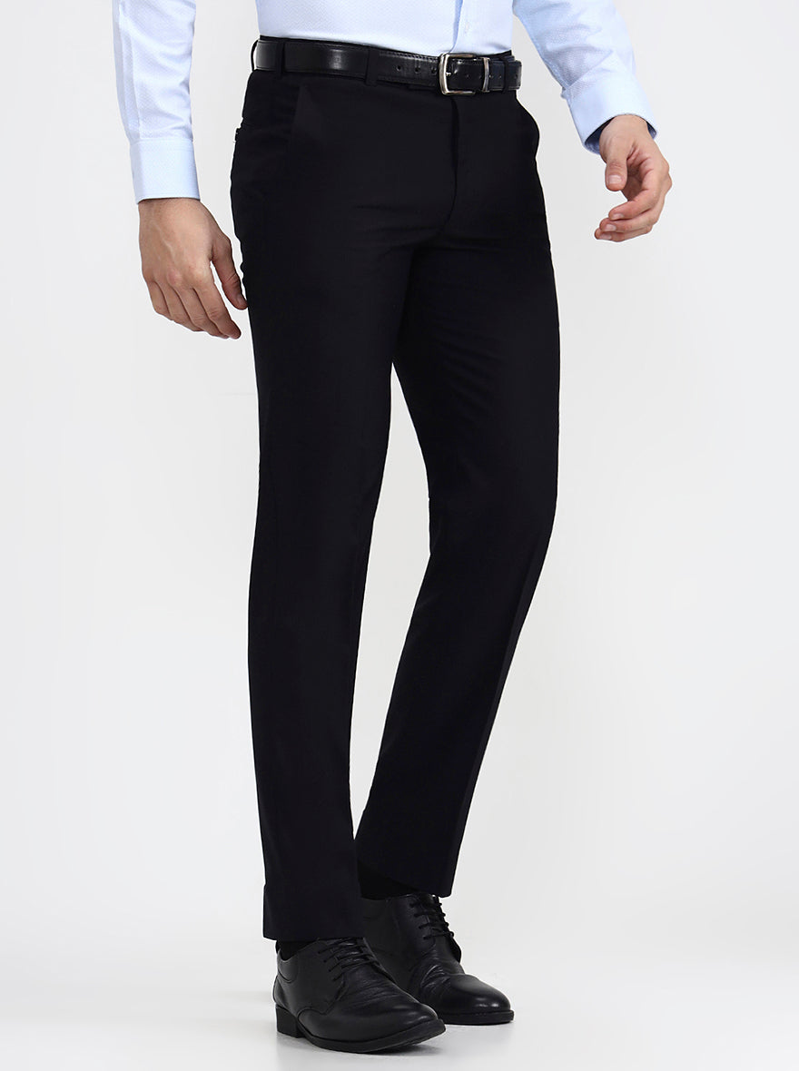 Black Solid Slim Fit Formal Trouser | Metal