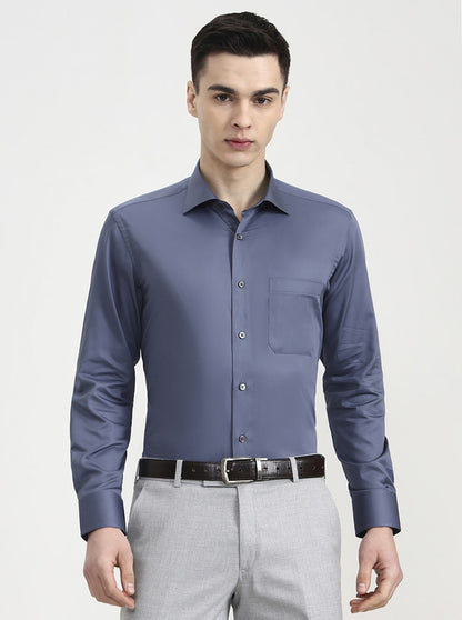 Blue & Grey Solid Slim Fit Formal Shirt | JadeBlue Super Luxe