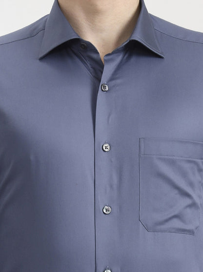 Blue & Grey Solid Slim Fit Formal Shirt | JadeBlue Super Luxe