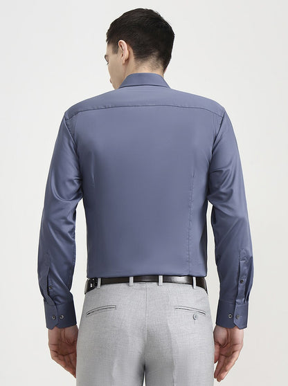 Blue & Grey Solid Slim Fit Formal Shirt | JadeBlue Super Luxe