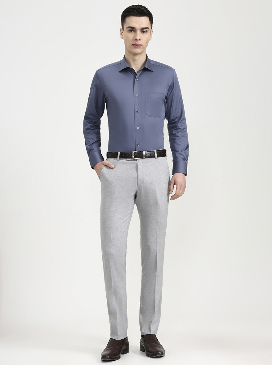 Blue & Grey Solid Slim Fit Formal Shirt | JadeBlue Super Luxe