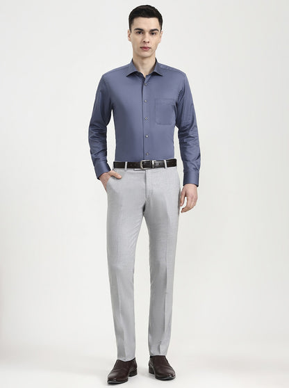 Blue & Grey Solid Slim Fit Formal Shirt | JadeBlue Super Luxe
