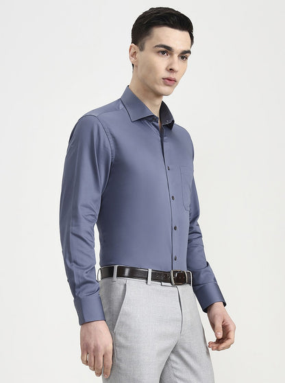 Blue & Grey Solid Slim Fit Formal Shirt | JadeBlue Super Luxe