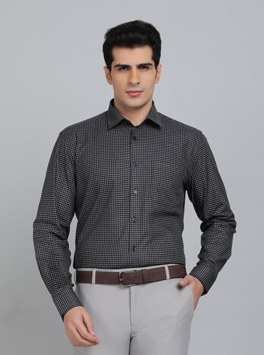 Black Checked Regular Fit Formal Shirt | JadeBlue