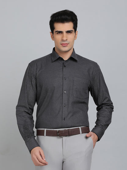Black Checked Regular Fit Formal Shirt | JadeBlue