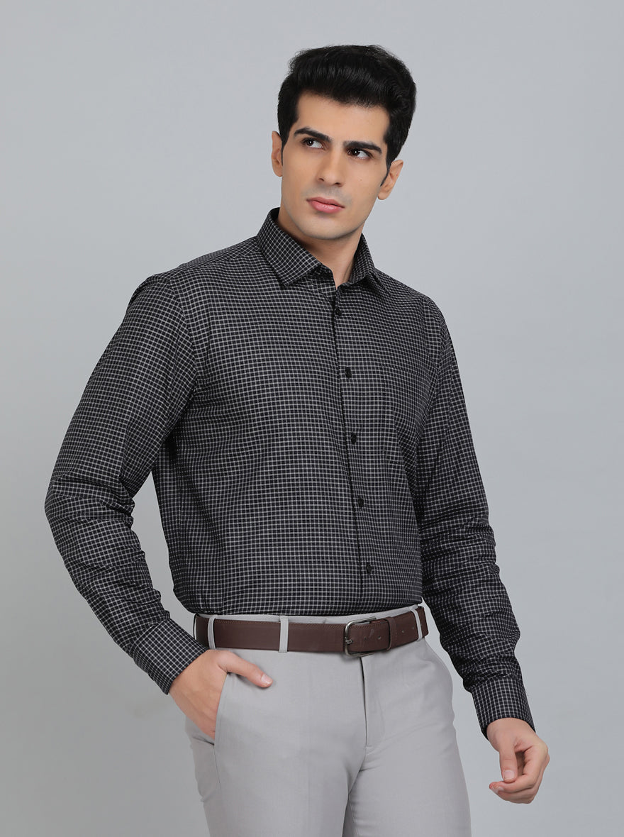 Black Checked Regular Fit Formal Shirt | JadeBlue