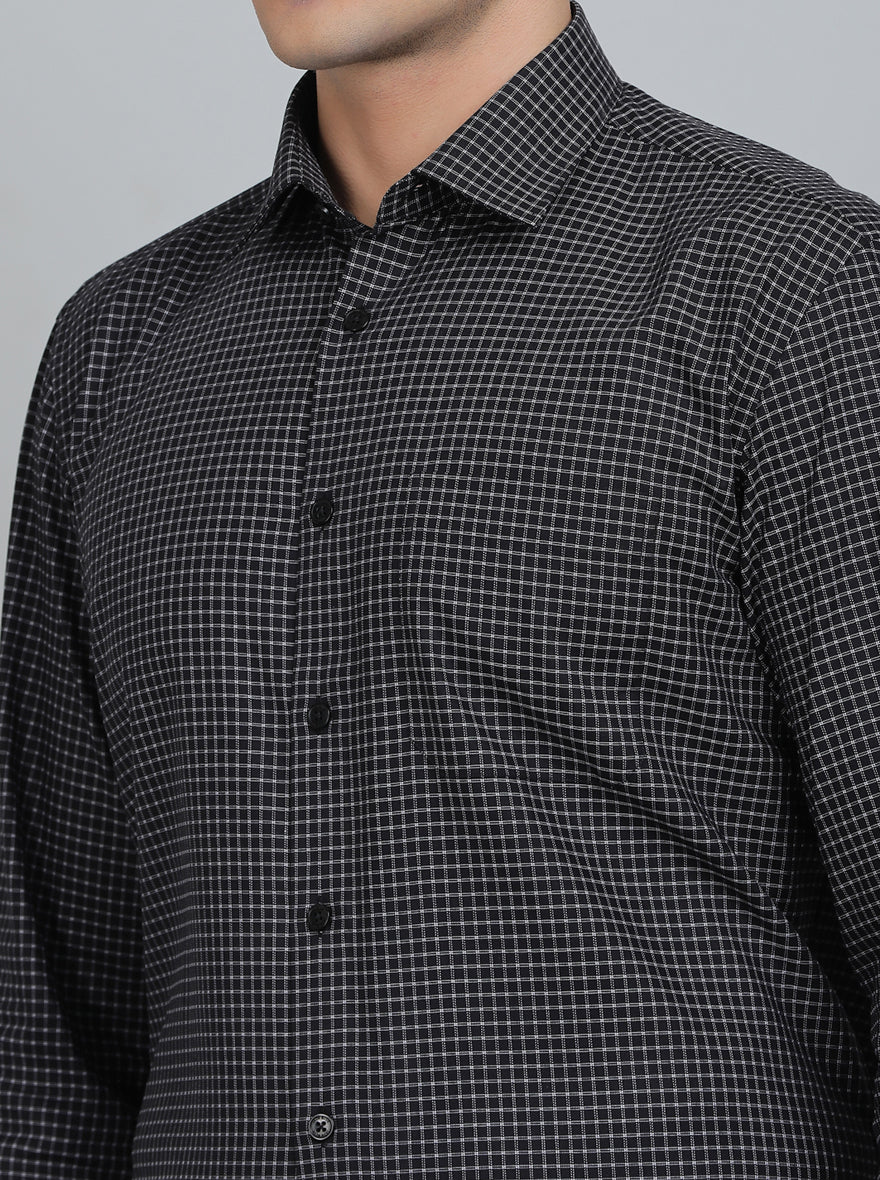 Black Checked Regular Fit Formal Shirt | JadeBlue