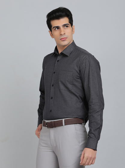 Black Checked Regular Fit Formal Shirt | JadeBlue