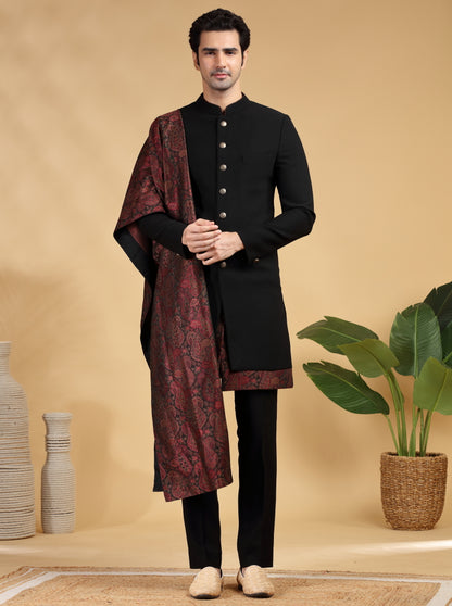 Black Self Texture Indowestern | TULA