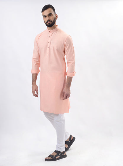 Pink Solid Regular Fit Modi Kurta | JadeBlue