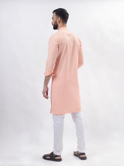 Pink Solid Regular Fit Modi Kurta | JadeBlue