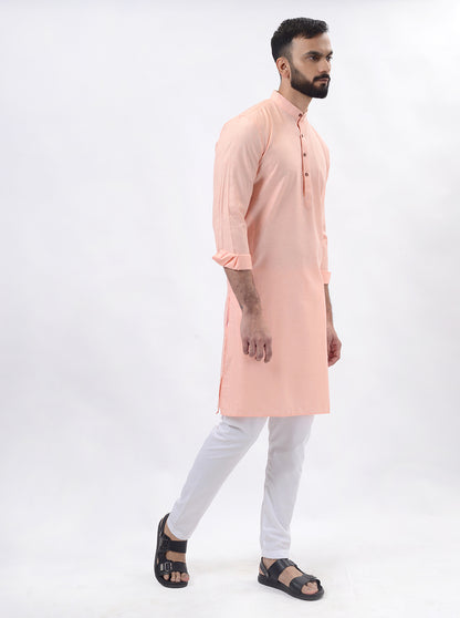 Pink Solid Regular Fit Modi Kurta | JadeBlue