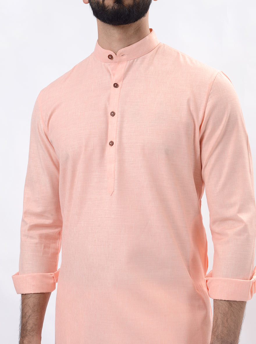 Pink Solid Regular Fit Modi Kurta | JadeBlue