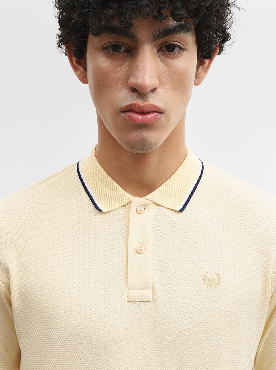 Pista Yellow Jacquard Slim Fit Polo T-Shirt | Greenfibre